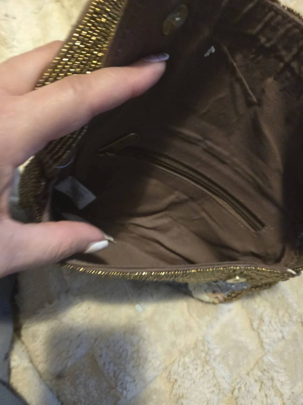 Beaded Sequin Shoulder Bag in Gold and Gray